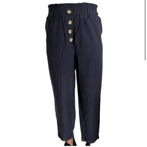 Zara Navy Blue High Waist Paperbag Pants XS
